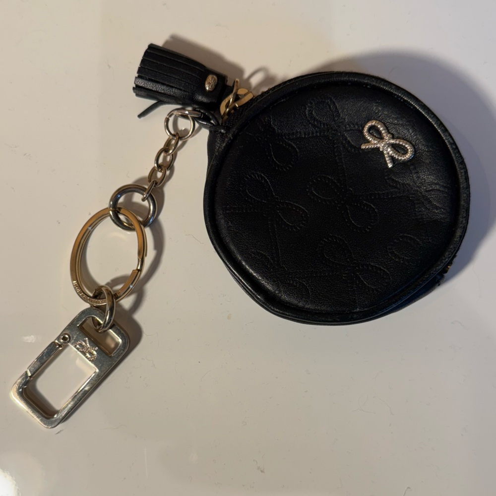 Anya Hindmarch Black Leather Coin Purse w/ Keychain